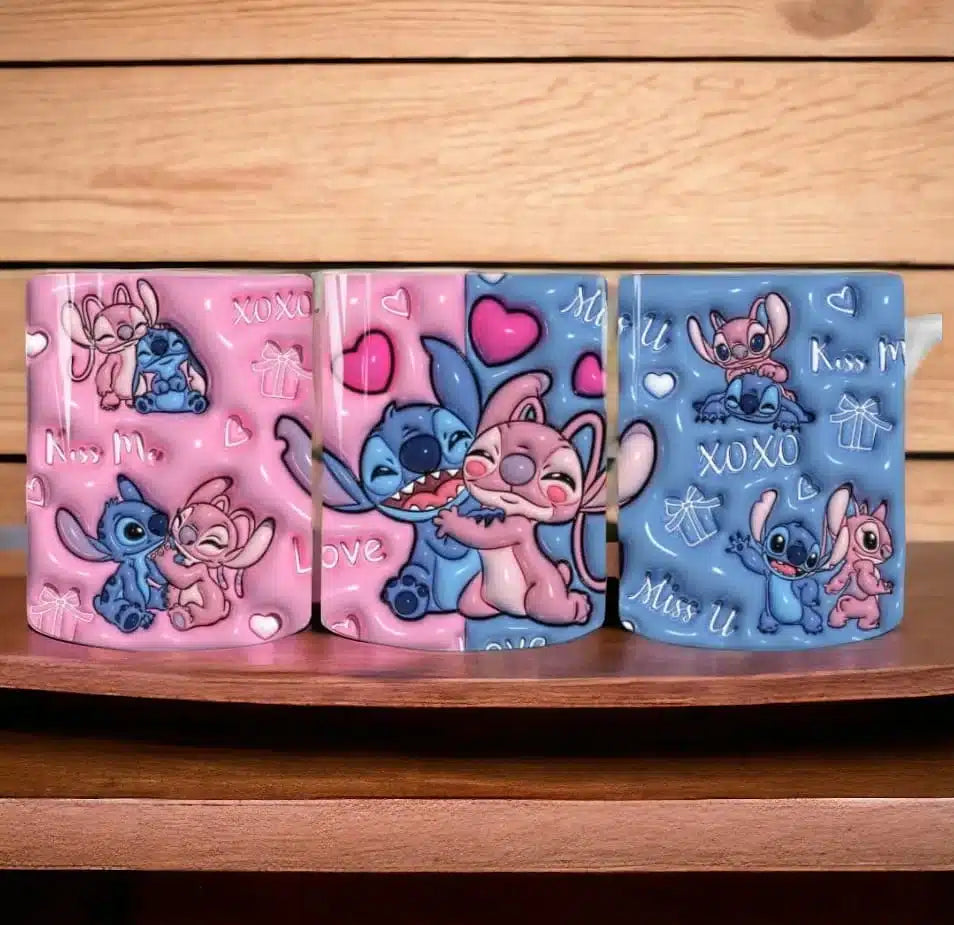 Cana personalizata, Stitch and Angel Valentine Day, Ceramica, Alb, 350 ml