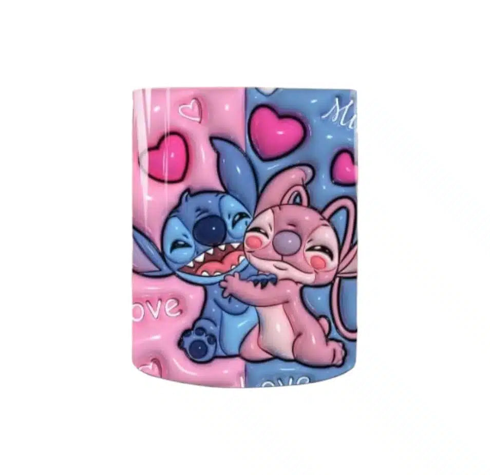 Cana personalizata, Stitch and Angel Valentine Day, Ceramica, Alb, 350 ml