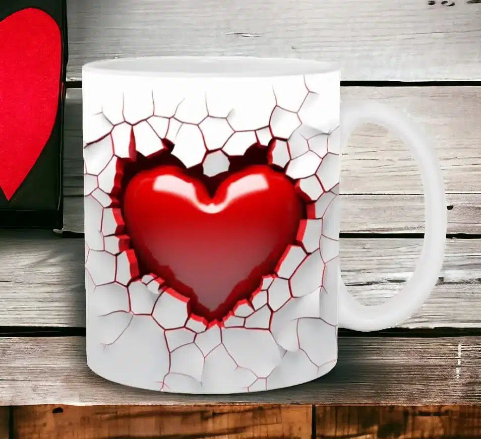 Cana personalizata, Heart model 2, Ceramica, Alb, 350 ml