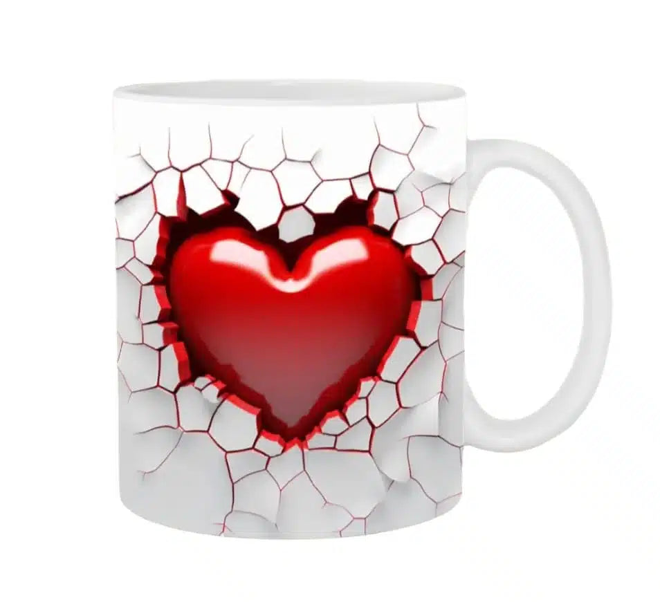 Cana personalizata, Heart model 2, Ceramica, Alb, 350 ml