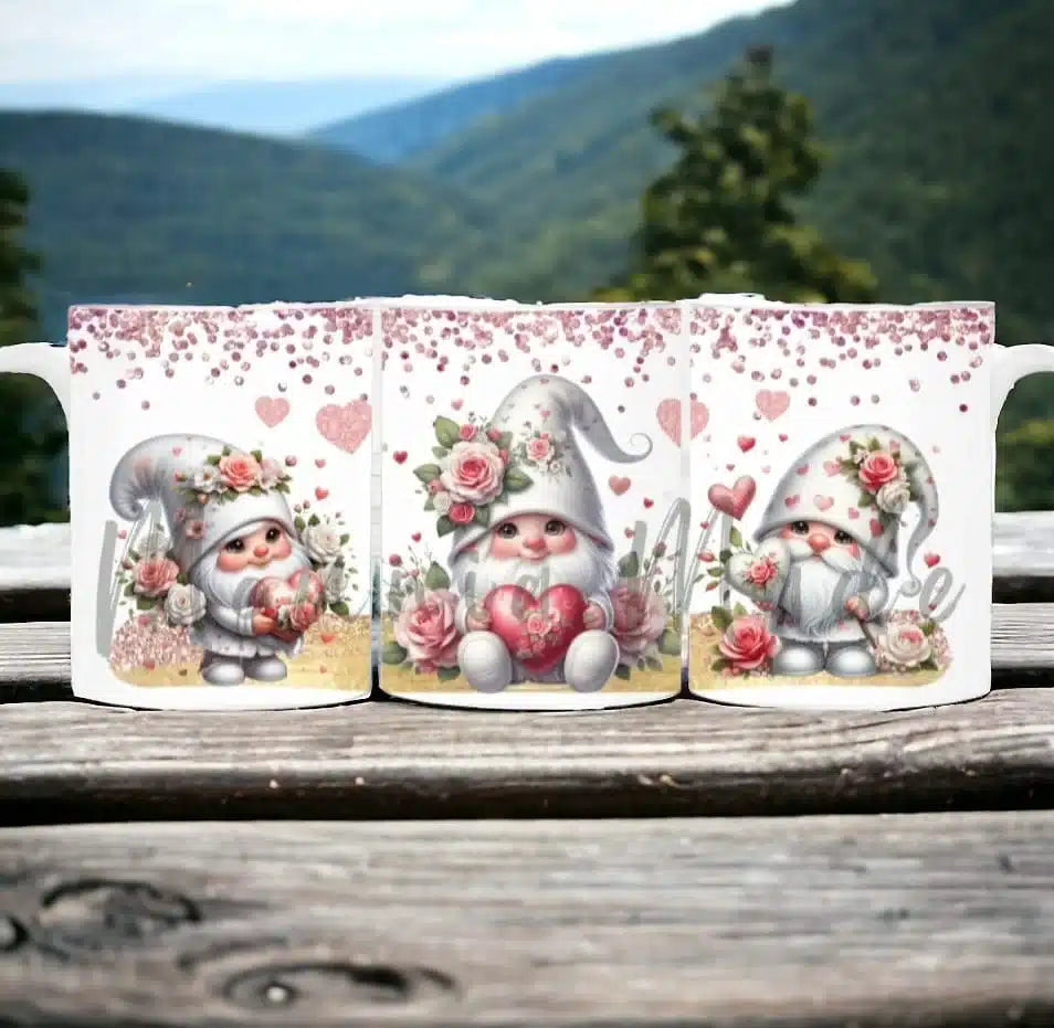 Cana personalizata, Gnom gri model 2, Ceramica, Alb, 350 ml