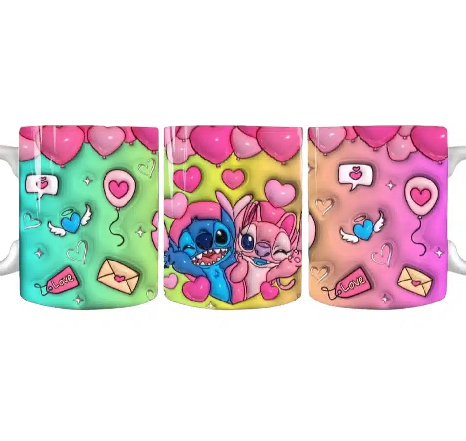 Cana personalizata, Stitch and Angel Valentine Day Model 2, Ceramica, Alb, 350 ml