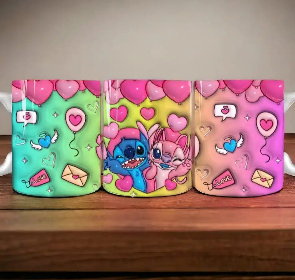 Cana personalizata, Stitch and Angel Valentine Day Model 2, Ceramica, Alb, 350 ml