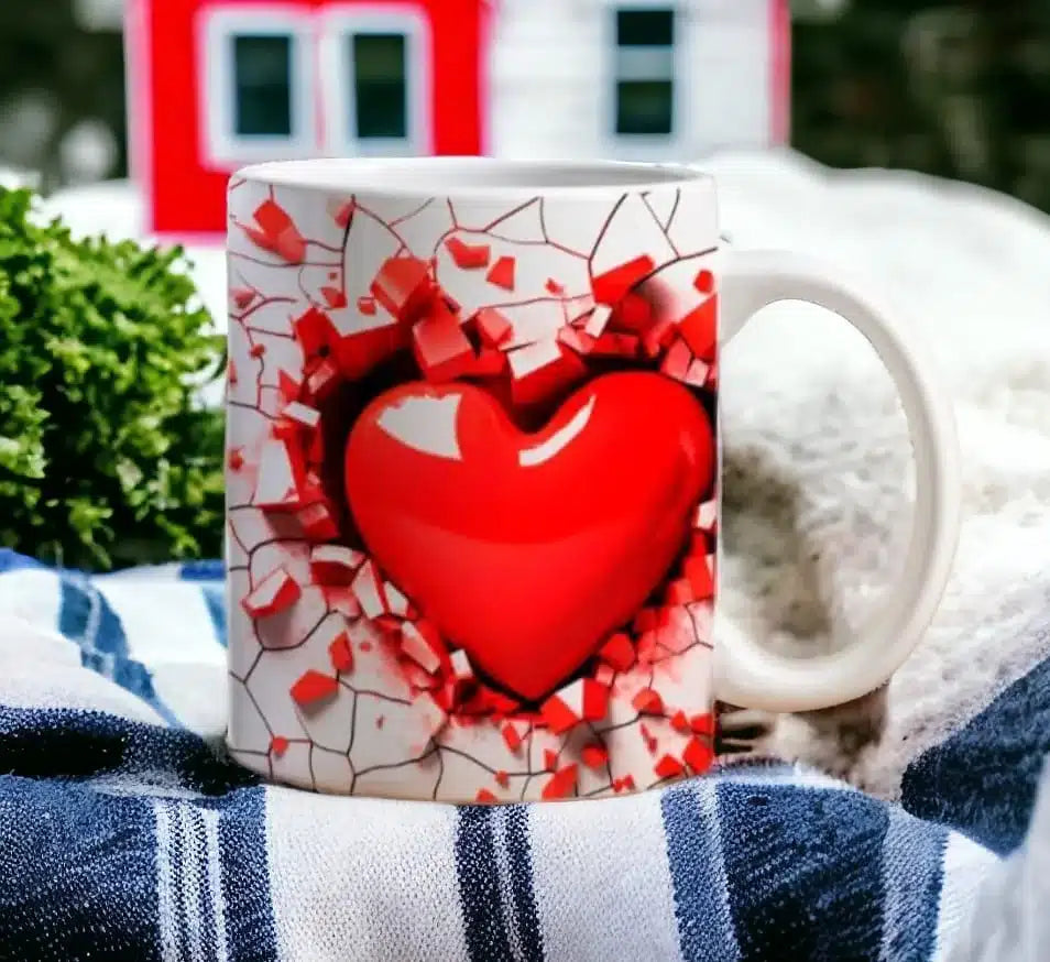 Cana personalizata, Inima rosie, Ceramica, Alb, 350 ml
