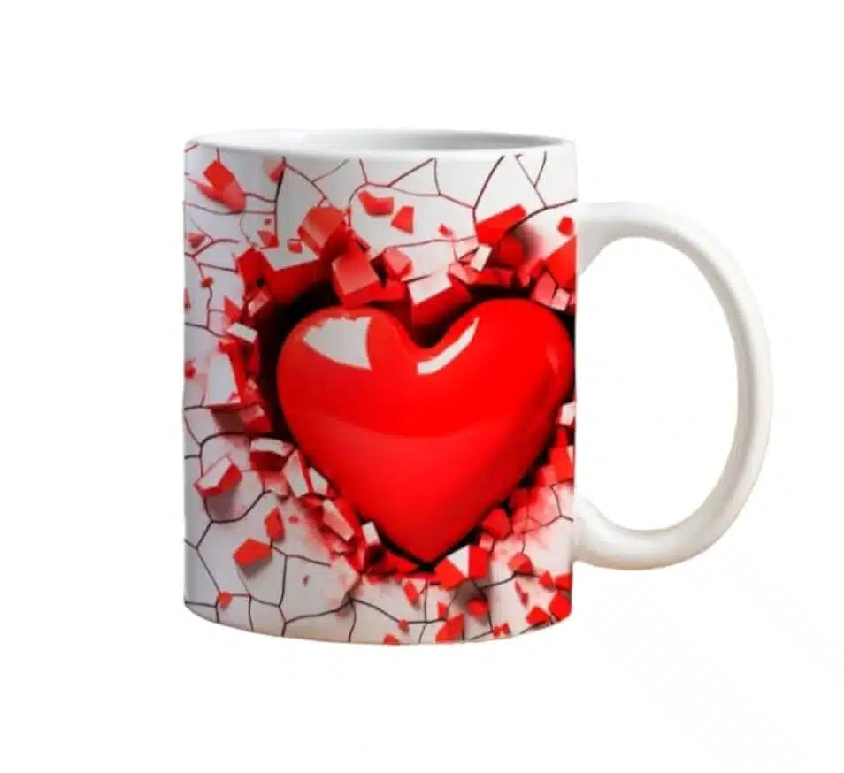 Cana personalizata, Inima rosie, Ceramica, Alb, 350 ml