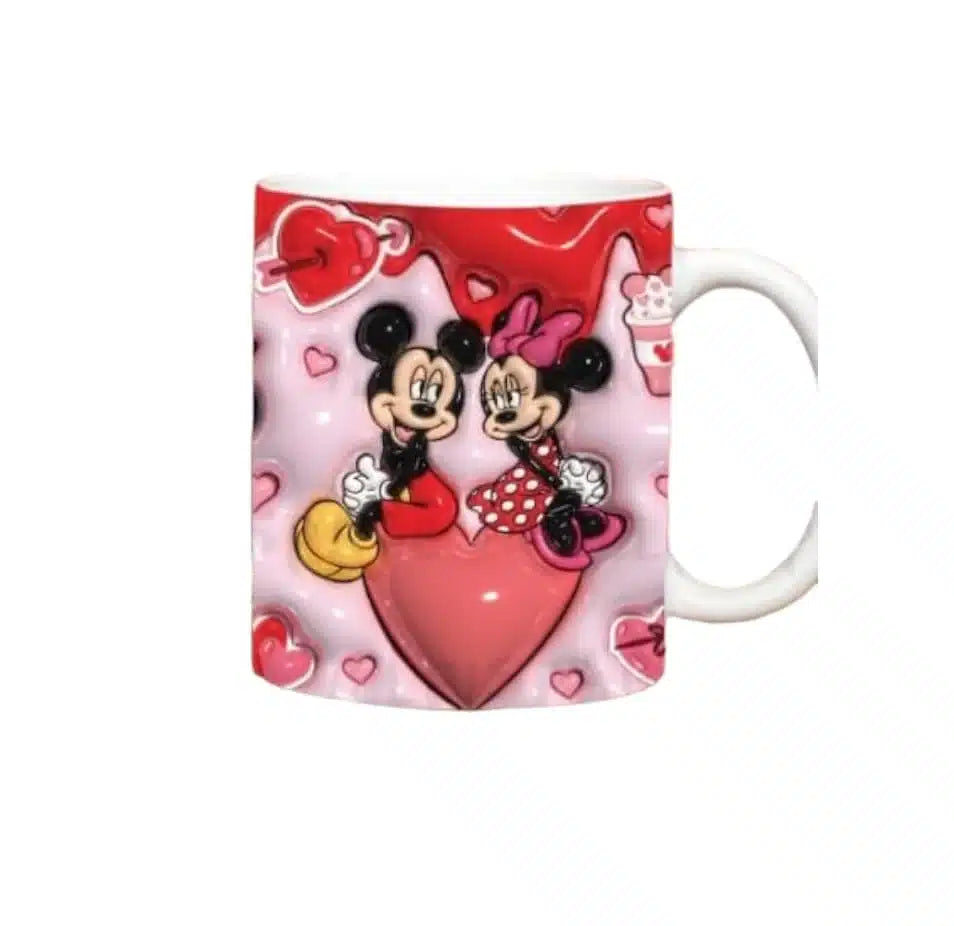 Cana personalizata, Mickey si Minnie Mouse indragostiti, Ceramica, Alb, 350 ml