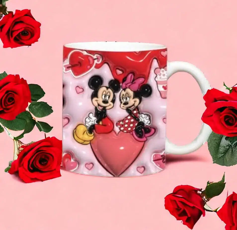 Cana personalizata, Mickey si Minnie Mouse indragostiti, Ceramica, Alb, 350 ml