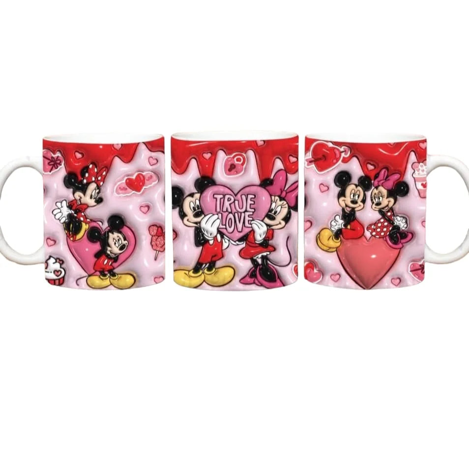 Cana personalizata, Mickey si Minnie Mouse indragostiti, Ceramica, Alb, 350 ml