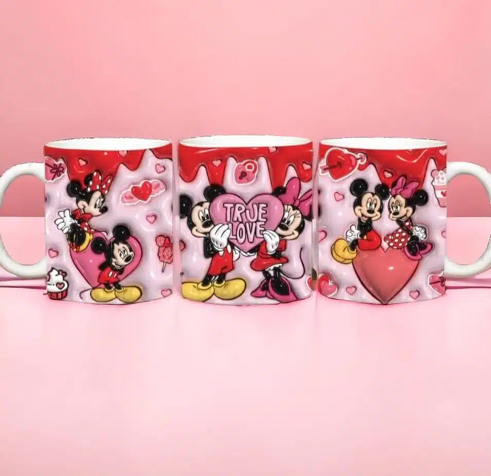 Cana personalizata, Mickey si Minnie Mouse indragostiti, Ceramica, Alb, 350 ml