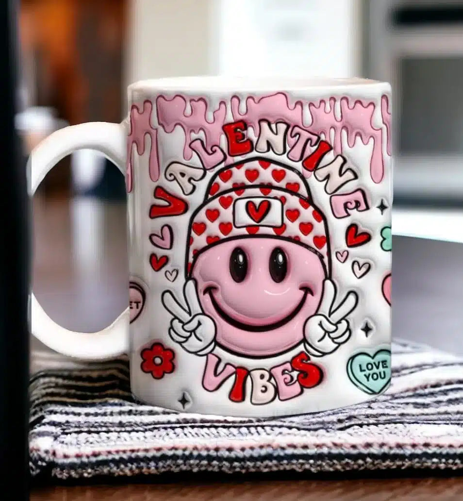 Cana personalizata, Valentine Vibes, Ceramica, Alb, 350 ml