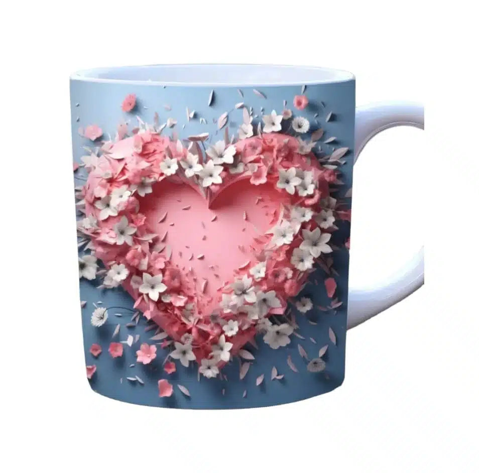 Cana personalizata, Inima roz model 2, Ceramica, Alb, 350 ml