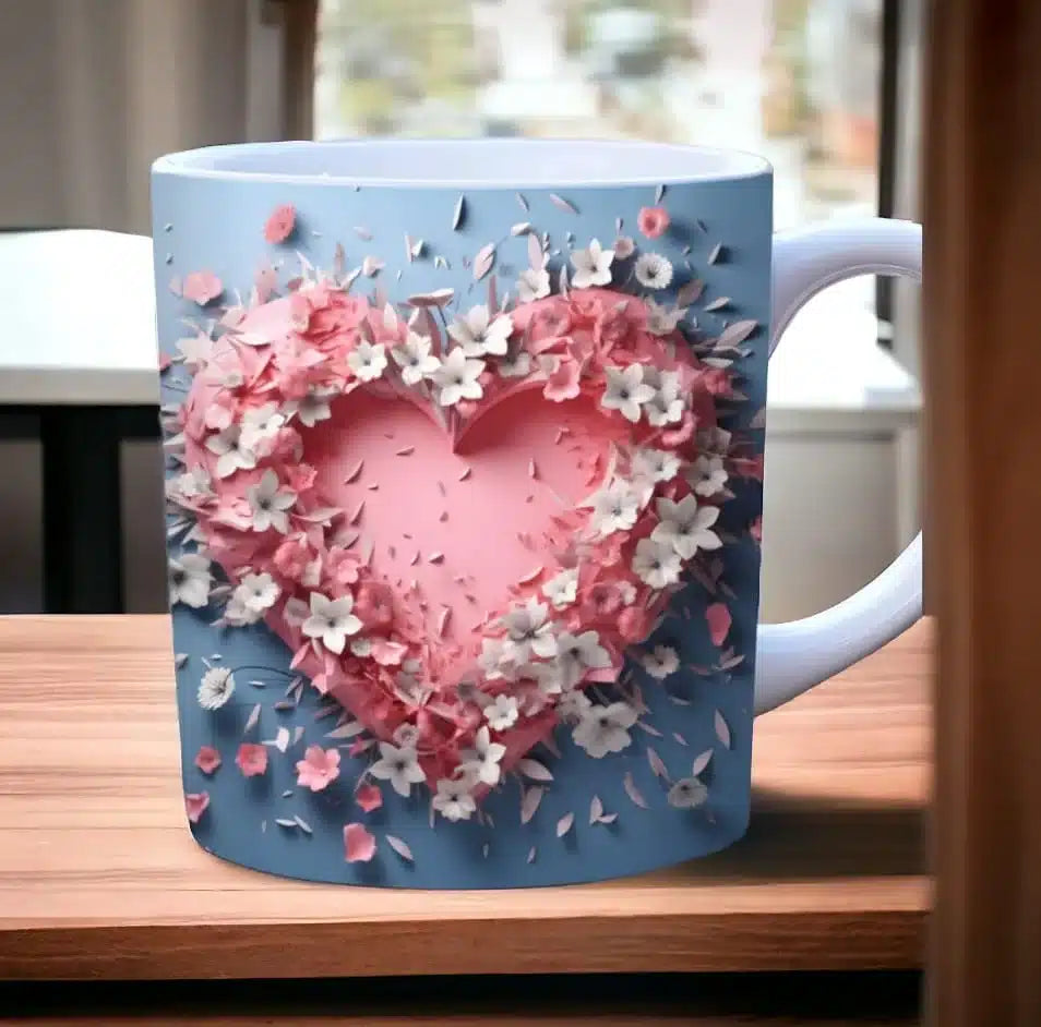 Cana personalizata, Inima roz model 2, Ceramica, Alb, 350 ml