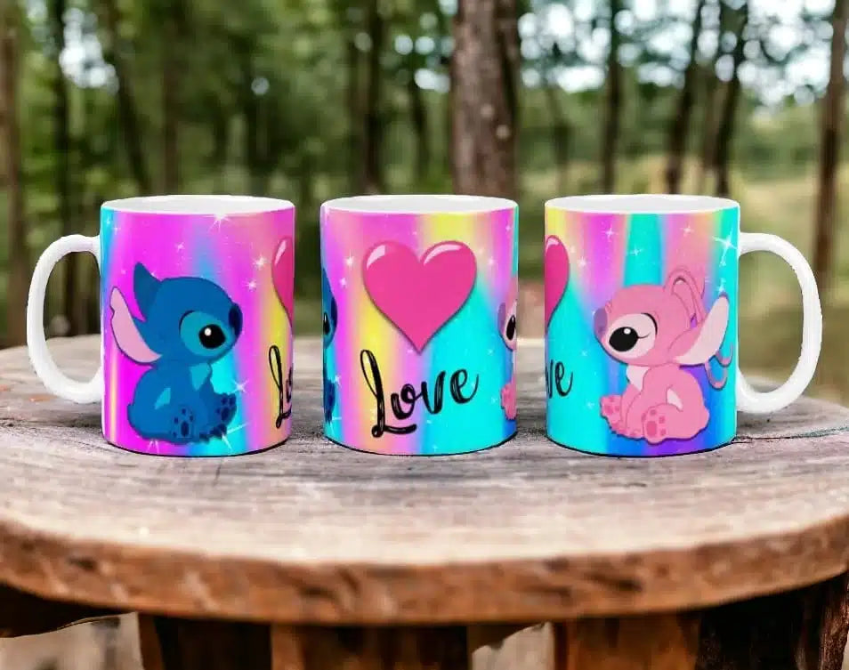 Cana personalizata, Stitch love Angel Model 2, Ceramica, Alb, 350 ml