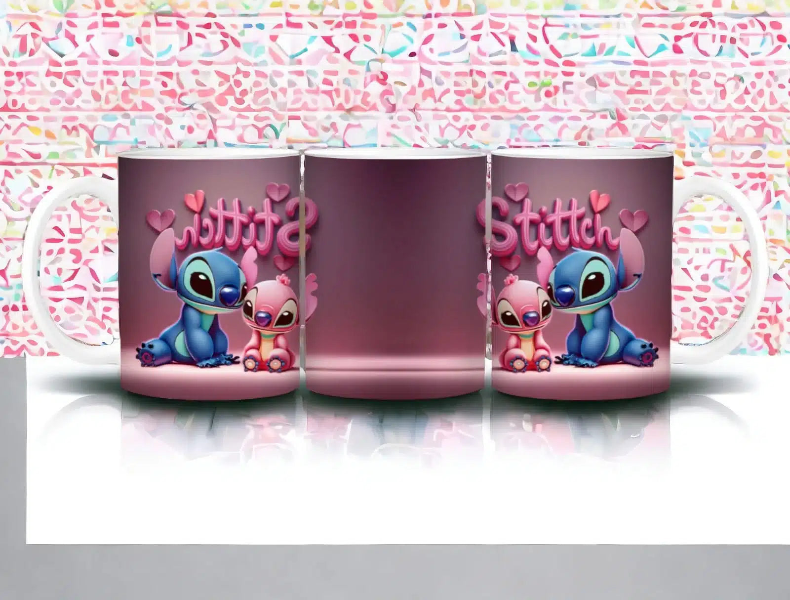 Cana personalizata, Iubesc Stitch si Angel Model 6 , Ceramica, Alb, 350 ml