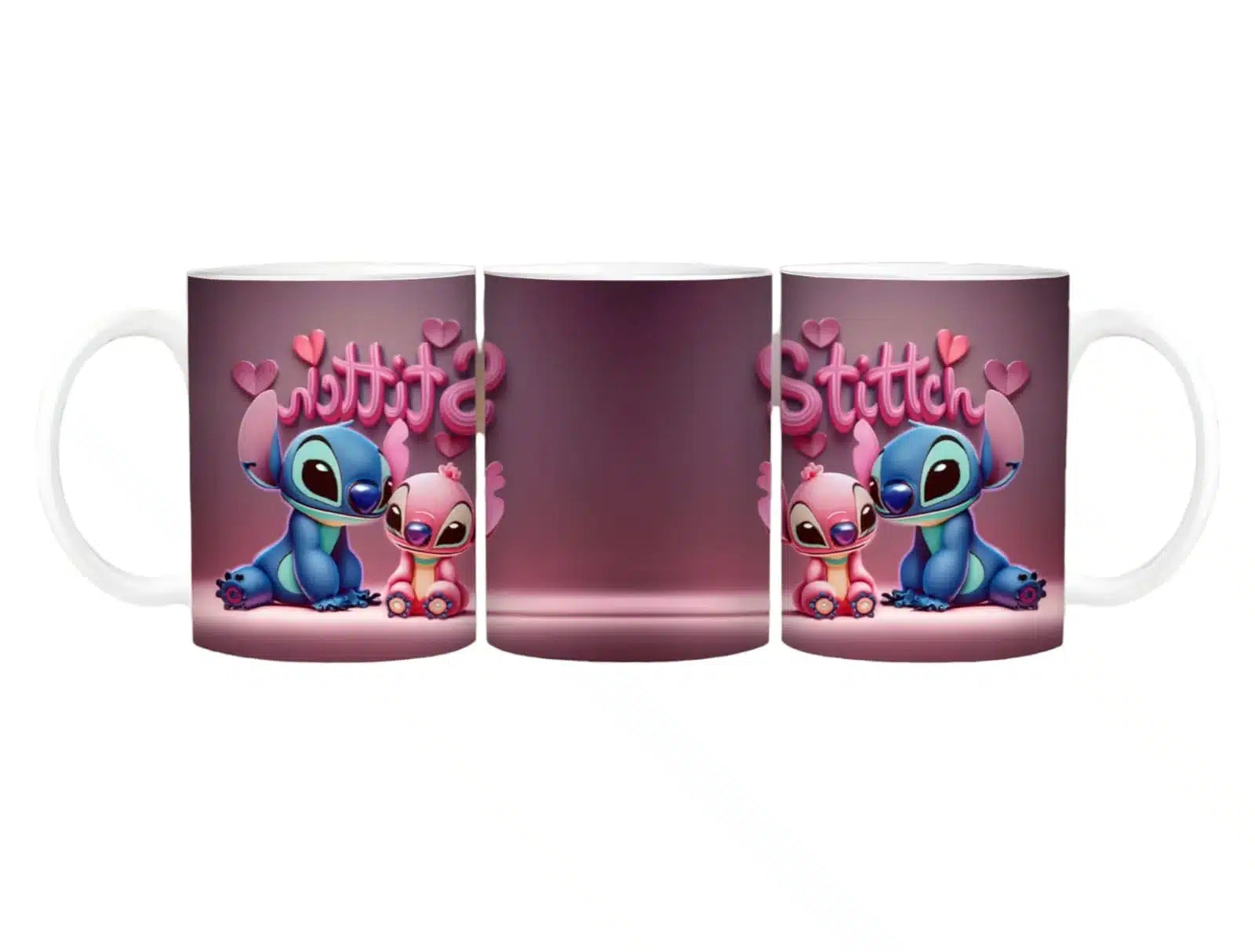 Cana personalizata, Iubesc Stitch si Angel Model 6 , Ceramica, Alb, 350 ml