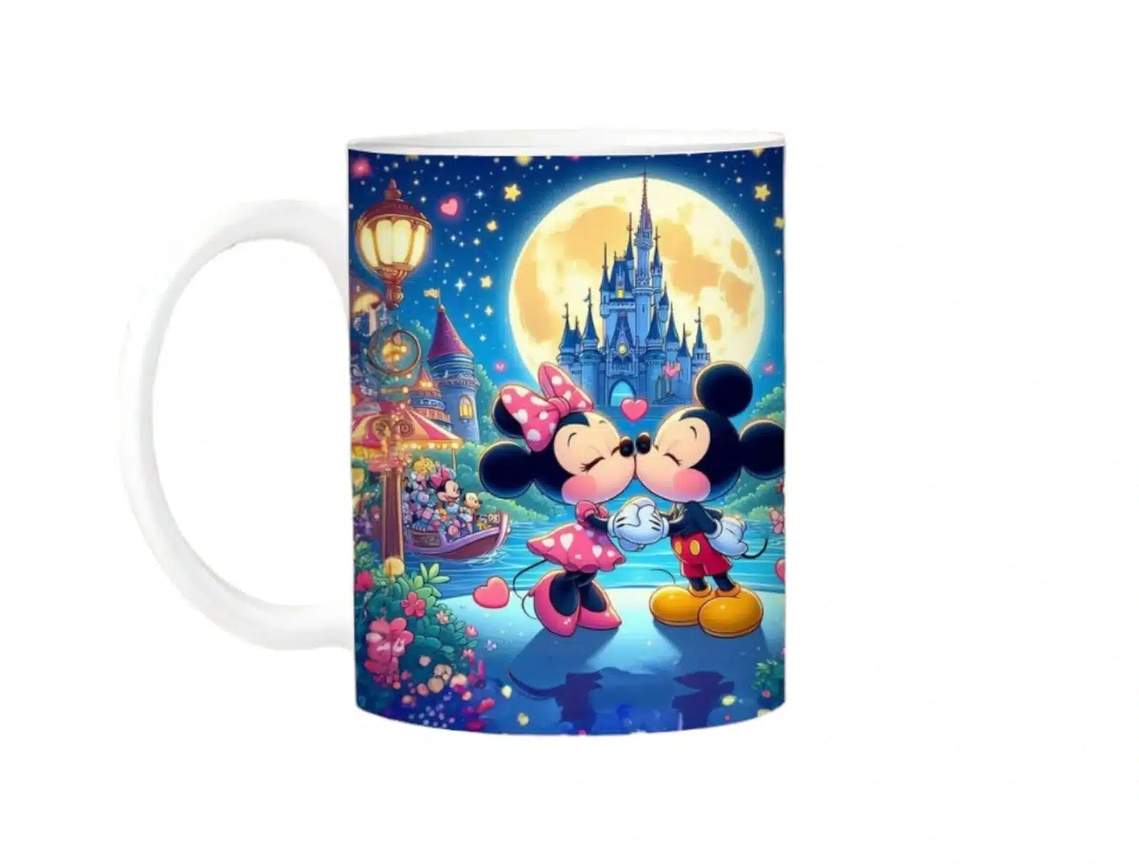 Cana personalizata, Iubesc Mickey si Minnie Model 2, Ceramica, Alb, 350 ml