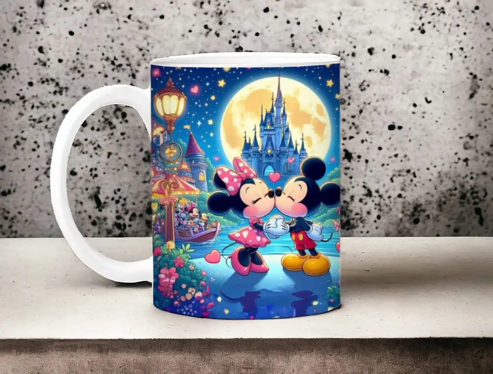 Cana personalizata, Iubesc Mickey si Minnie Model 2, Ceramica, Alb, 350 ml
