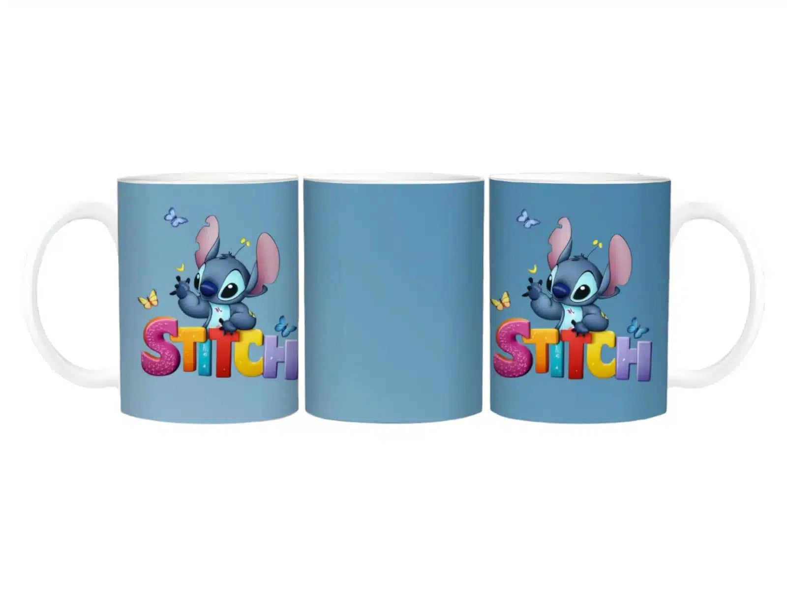 Cana personalizata, Stitch model pe albastru, Ceramica, Alb, 350 ml