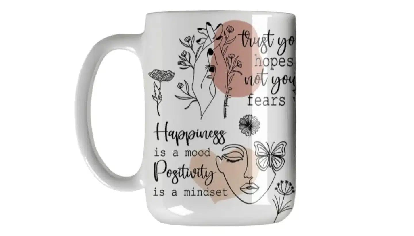 Cana personalizata, Happiness, Ceramica, Alb, 350 ml