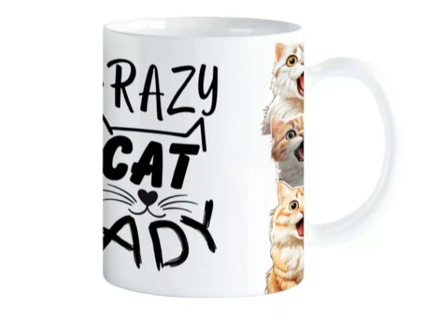 Cana personalizata, Crazy cat lady, Ceramica, Alb, 350 ml