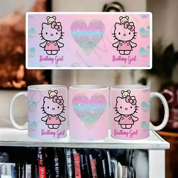 Cana personalizata, Hello Kitty Birthday Girl, Ceramica, Alb, 350 ml