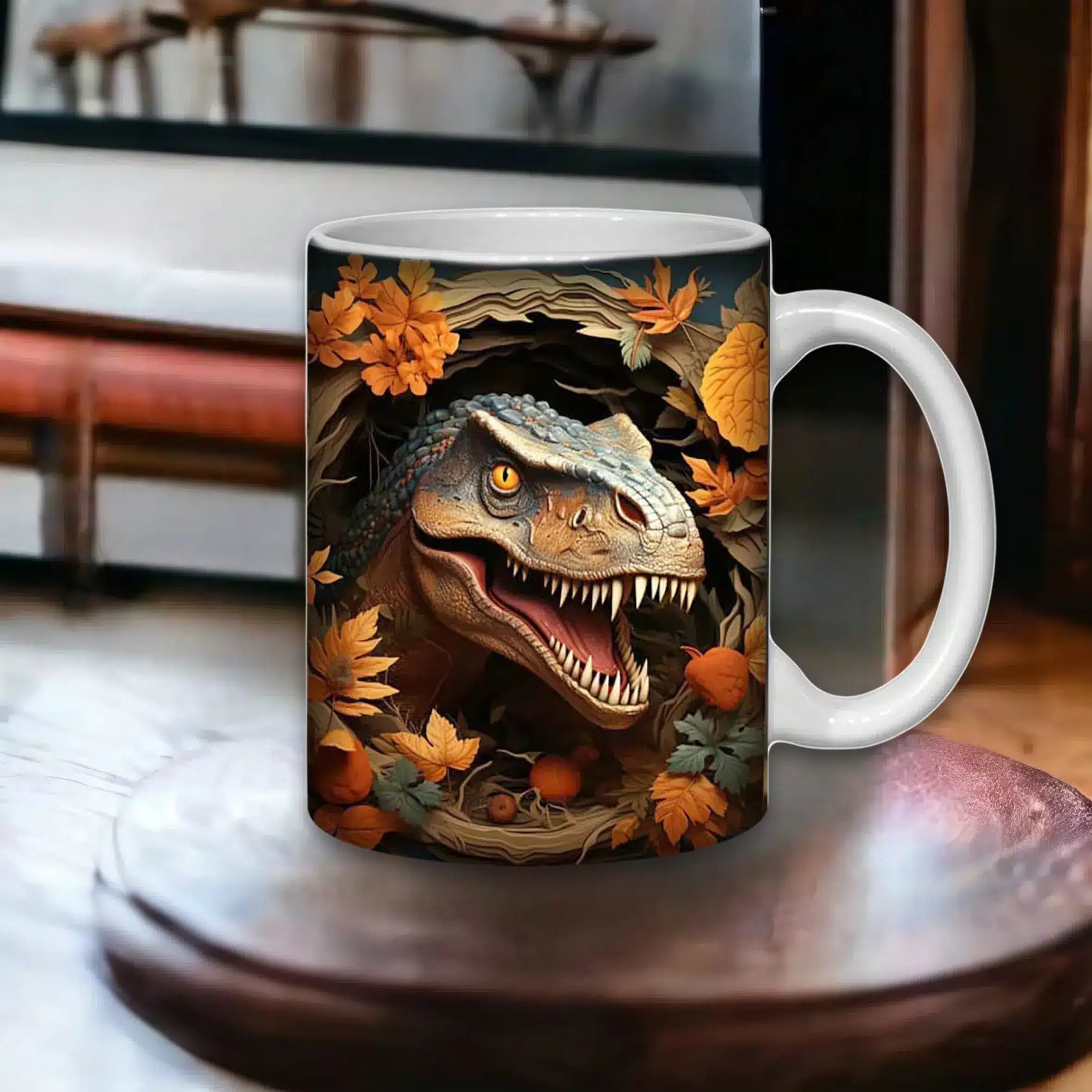 Cana personalizata, 3D, Dinosaur 4, Ceramica, Alb, 350 ml