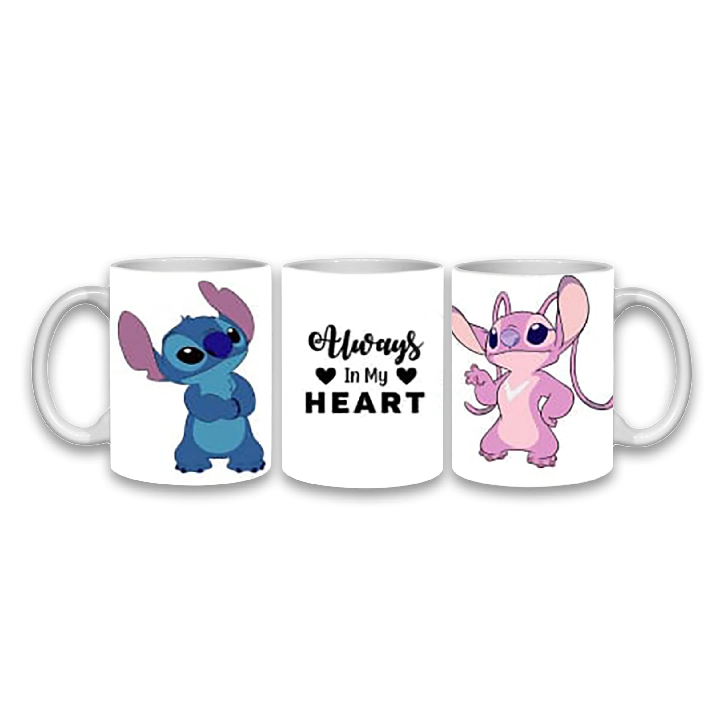 Cana personalizata, Always in my heart Lilo & Stitch, Ceramica, Alb, 350 ml