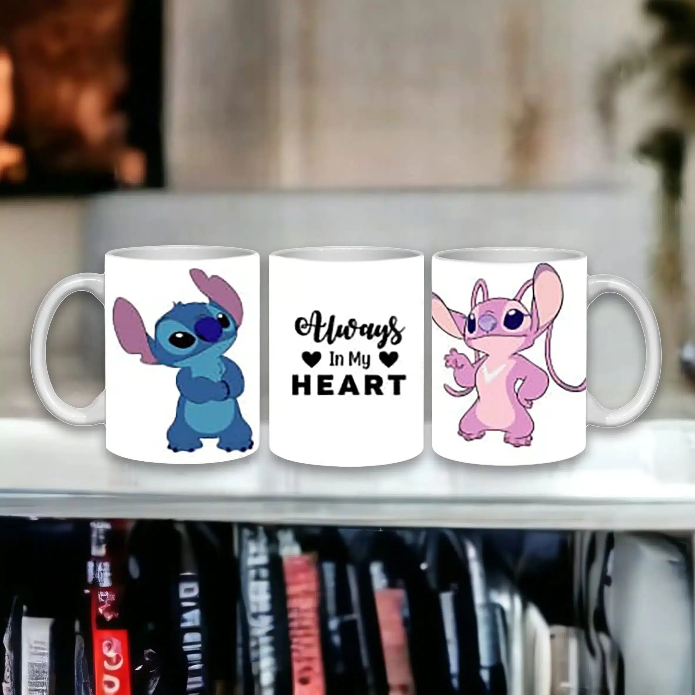 Cana personalizata, Always in my heart Lilo & Stitch, Ceramica, Alb, 350 ml