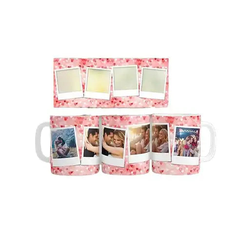 Cana personalizata, Love cu 4 fotografii model 2, Ceramica, Alb, 350 ml