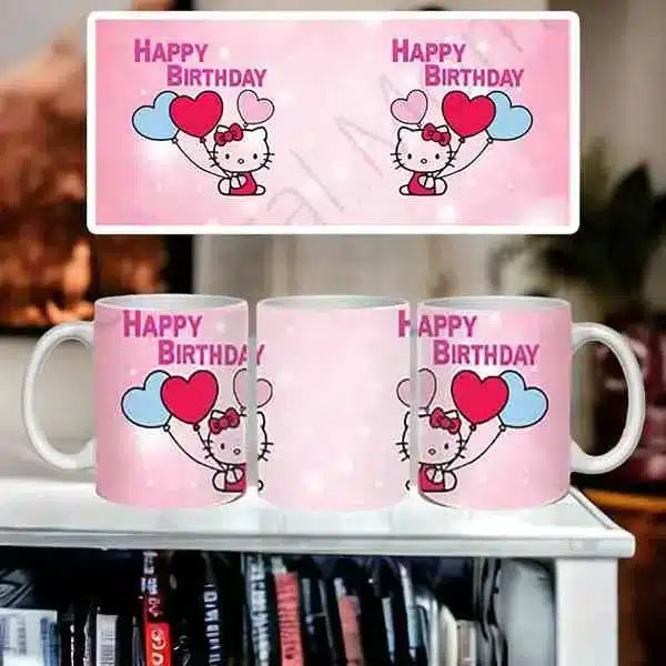 Cana personalizata, Hello Kitty Happy Birthday, Ceramica, Alb, 350 ml