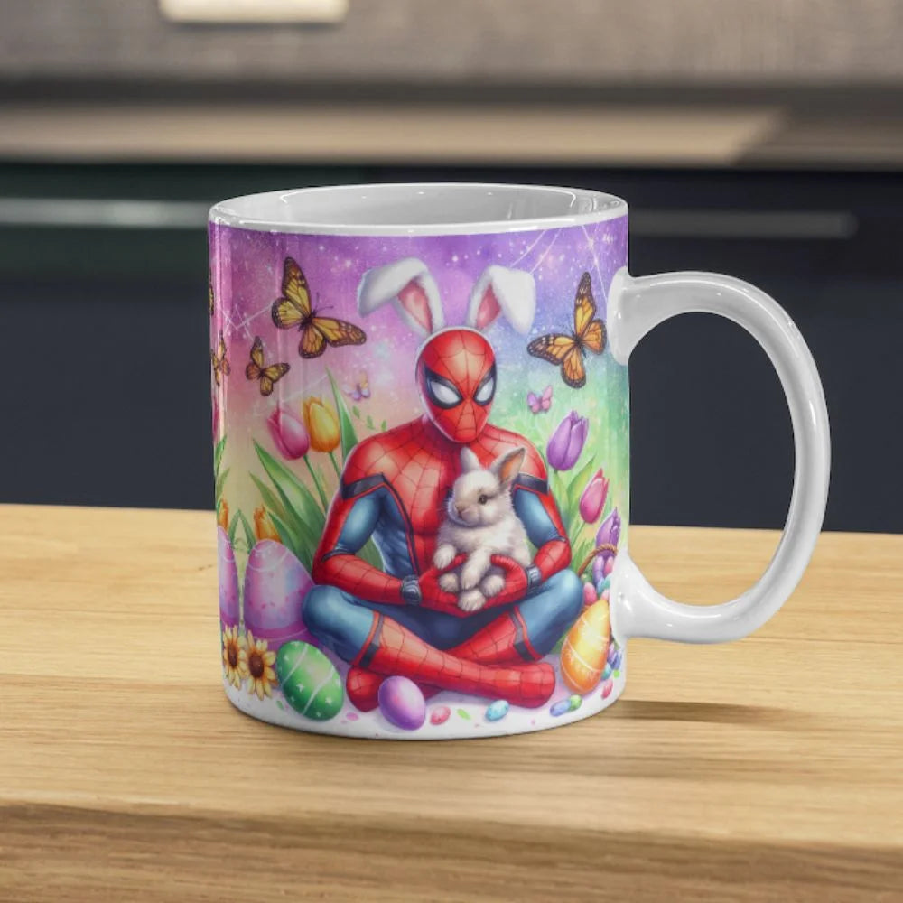 Cana personalizata, Spider Man de Paste Model 2, Ceramica, Alb, 350 ml