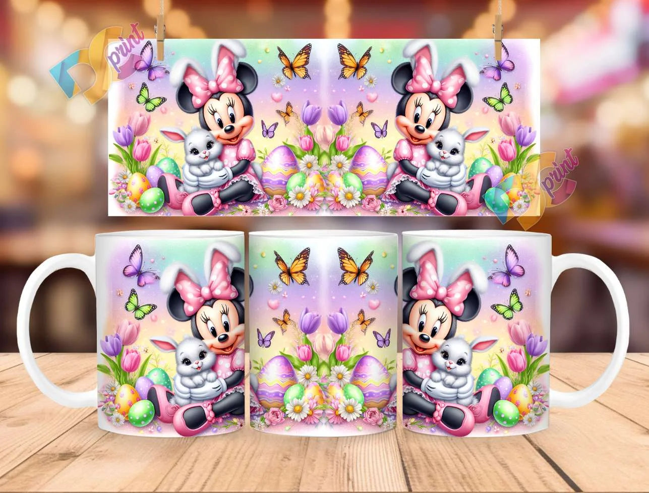 Cana personalizata, Minnie Mouse de Paste, Ceramica, Alb, 350 ml
