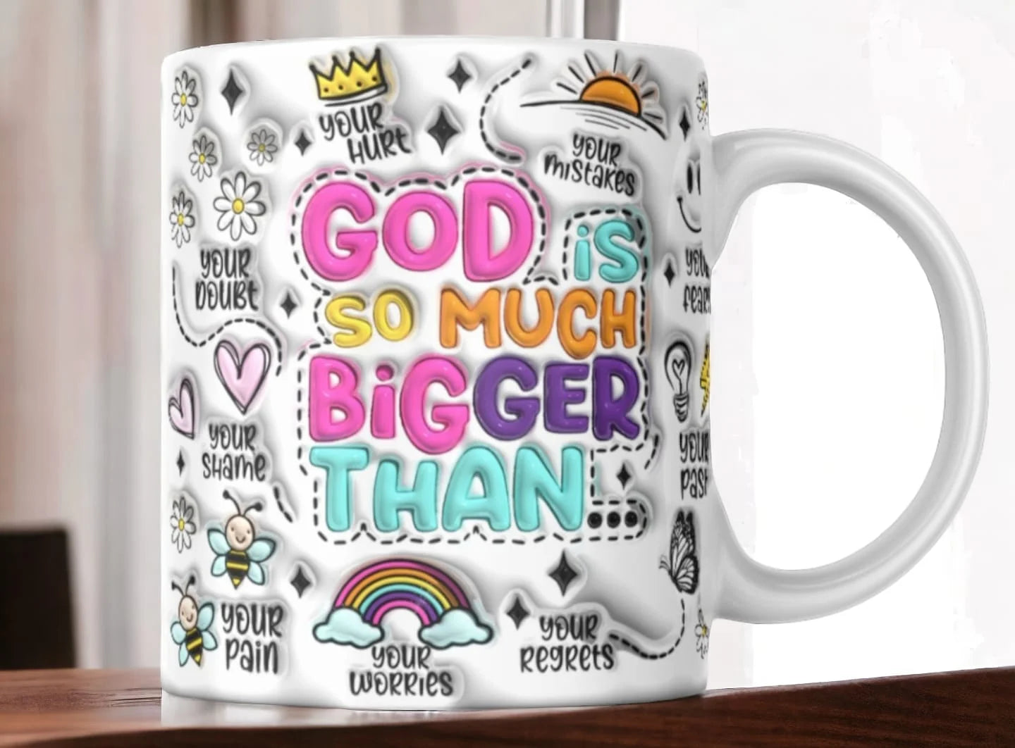 Cana personalizată, God is so much bigger than, Ceramica, Alb, 350 ml