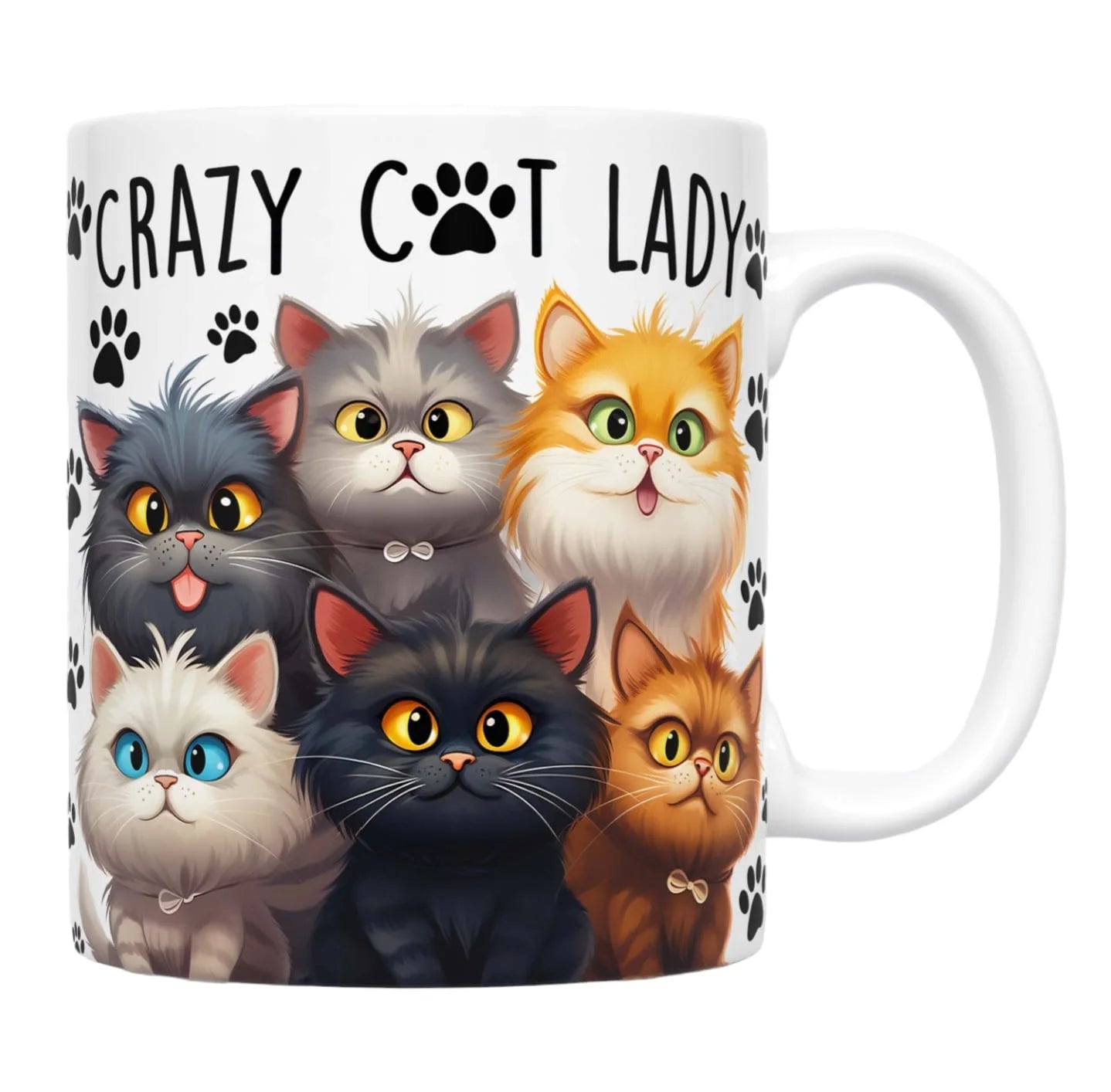 Cana personalizată, Crazy cat lady, Ceramica, Alb, 350 ml