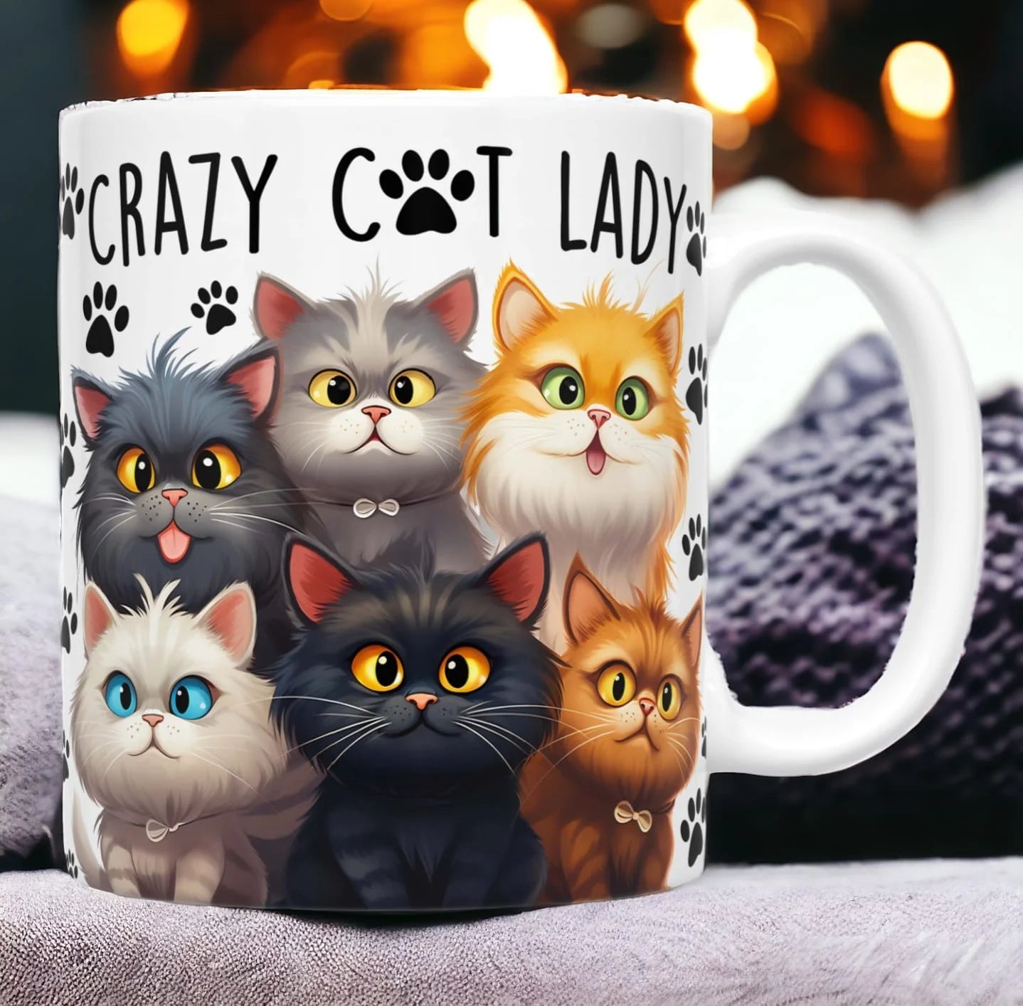 Cana personalizată, Crazy cat lady, Ceramica, Alb, 350 ml