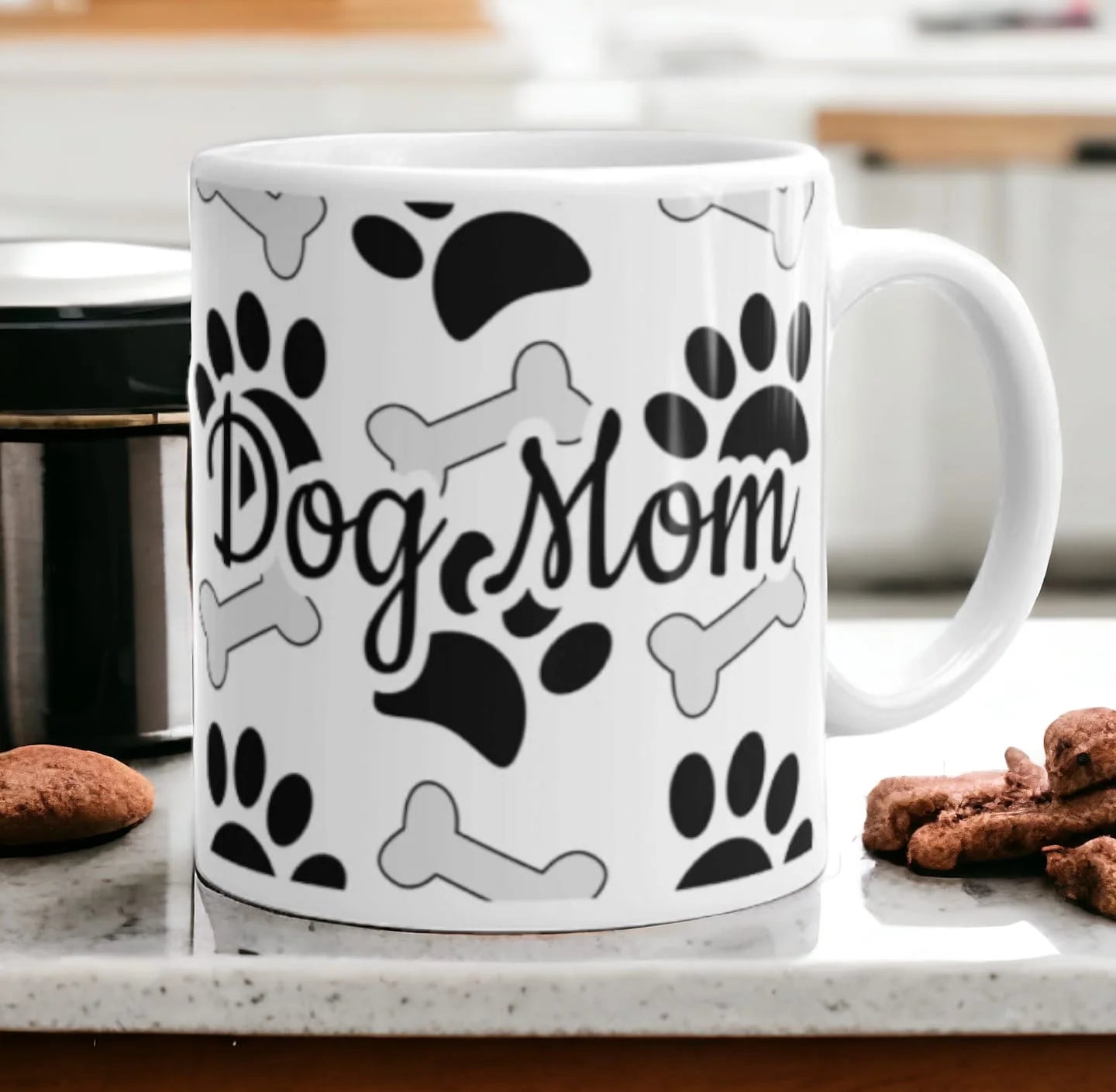 Cana personalizata, Dog Mom Model 1, Ceramica, Alb, 350 ml