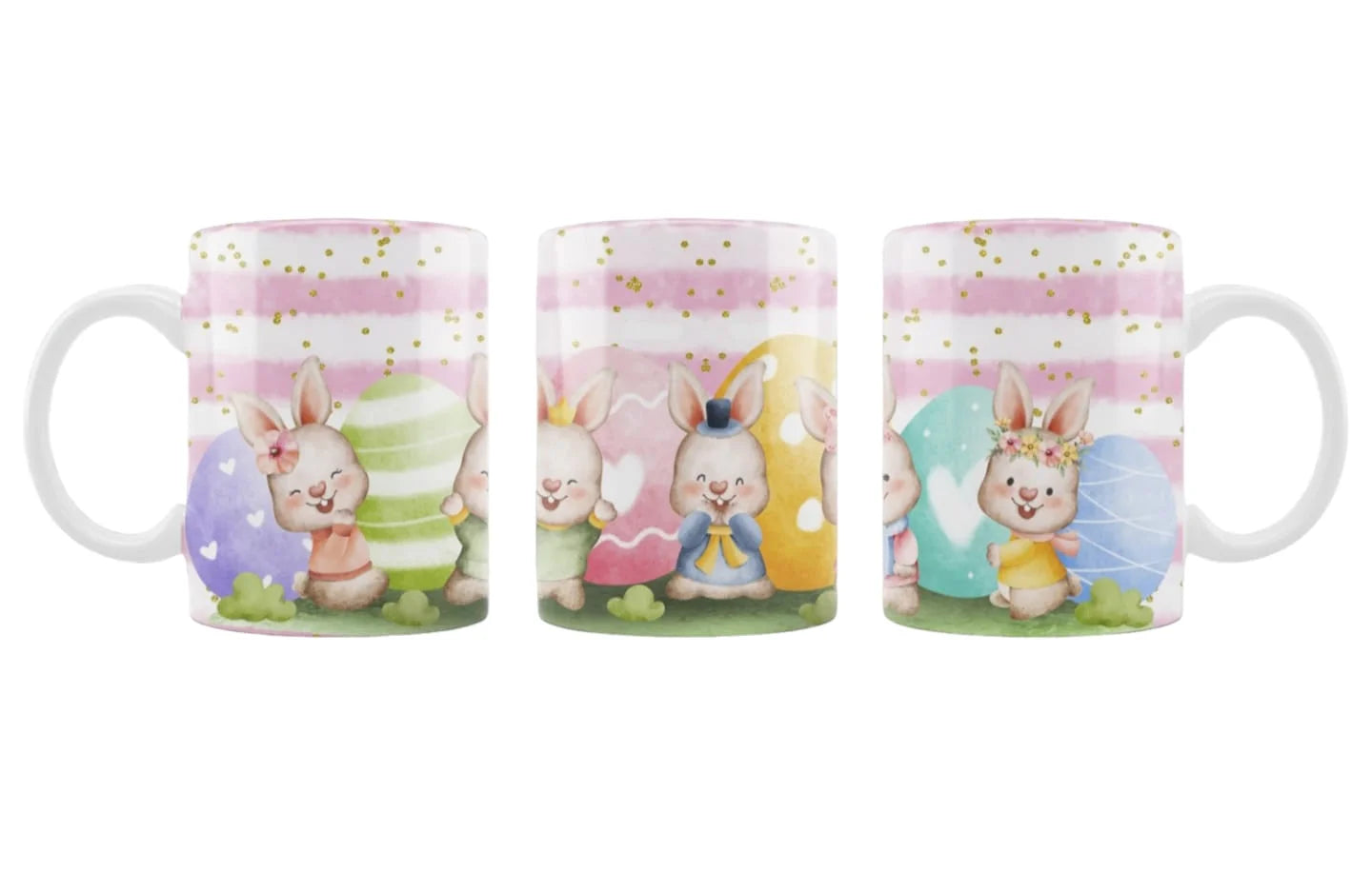Cana personalizata, Iepurasi de Paste, Ceramica, Alb, 350 ml