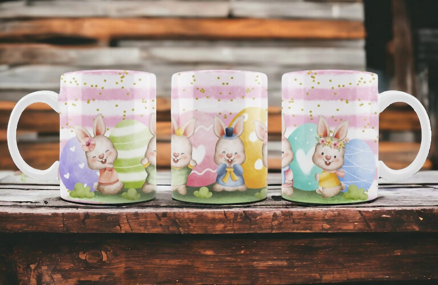 Cana personalizata, Iepurasi de Paste, Ceramica, Alb, 350 ml