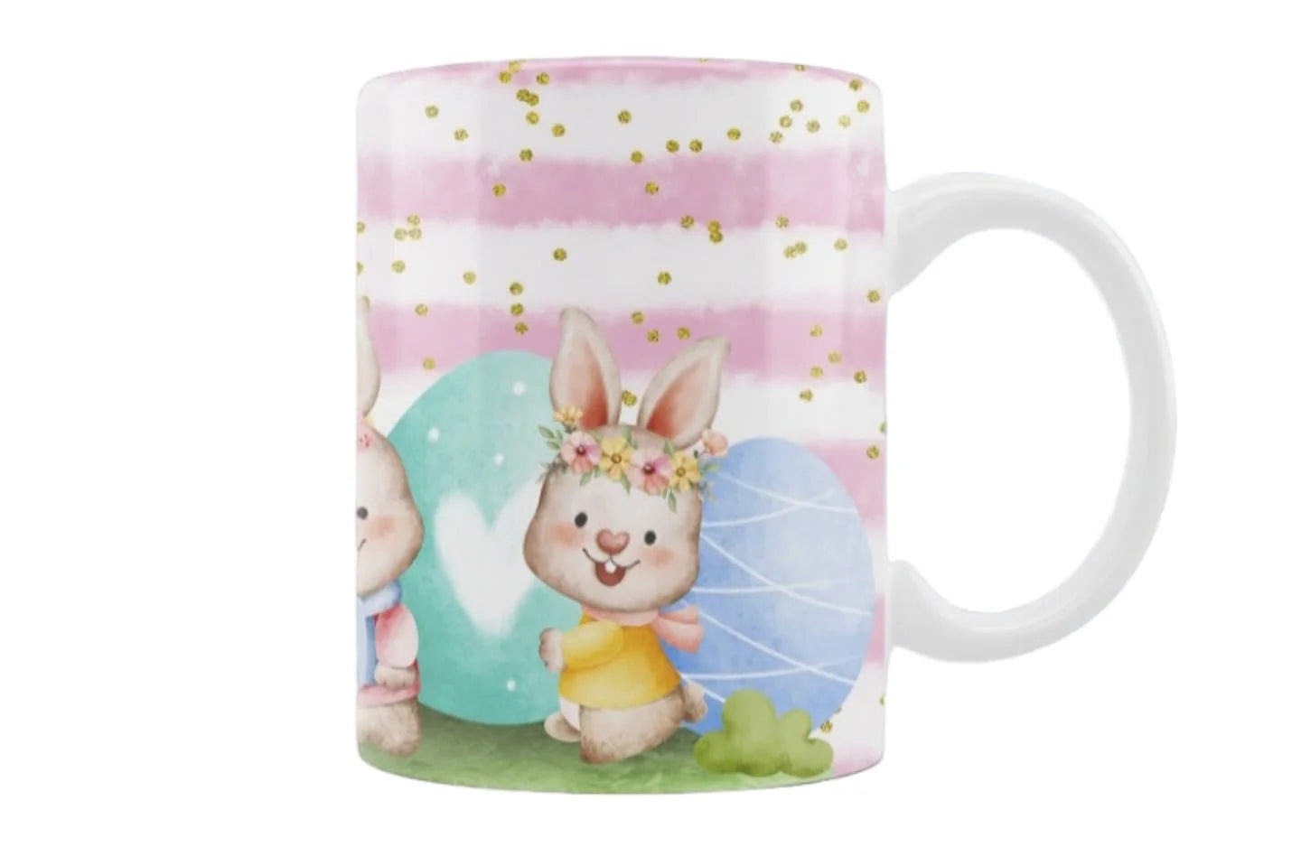 Cana personalizata, Iepurasi de Paste, Ceramica, Alb, 350 ml