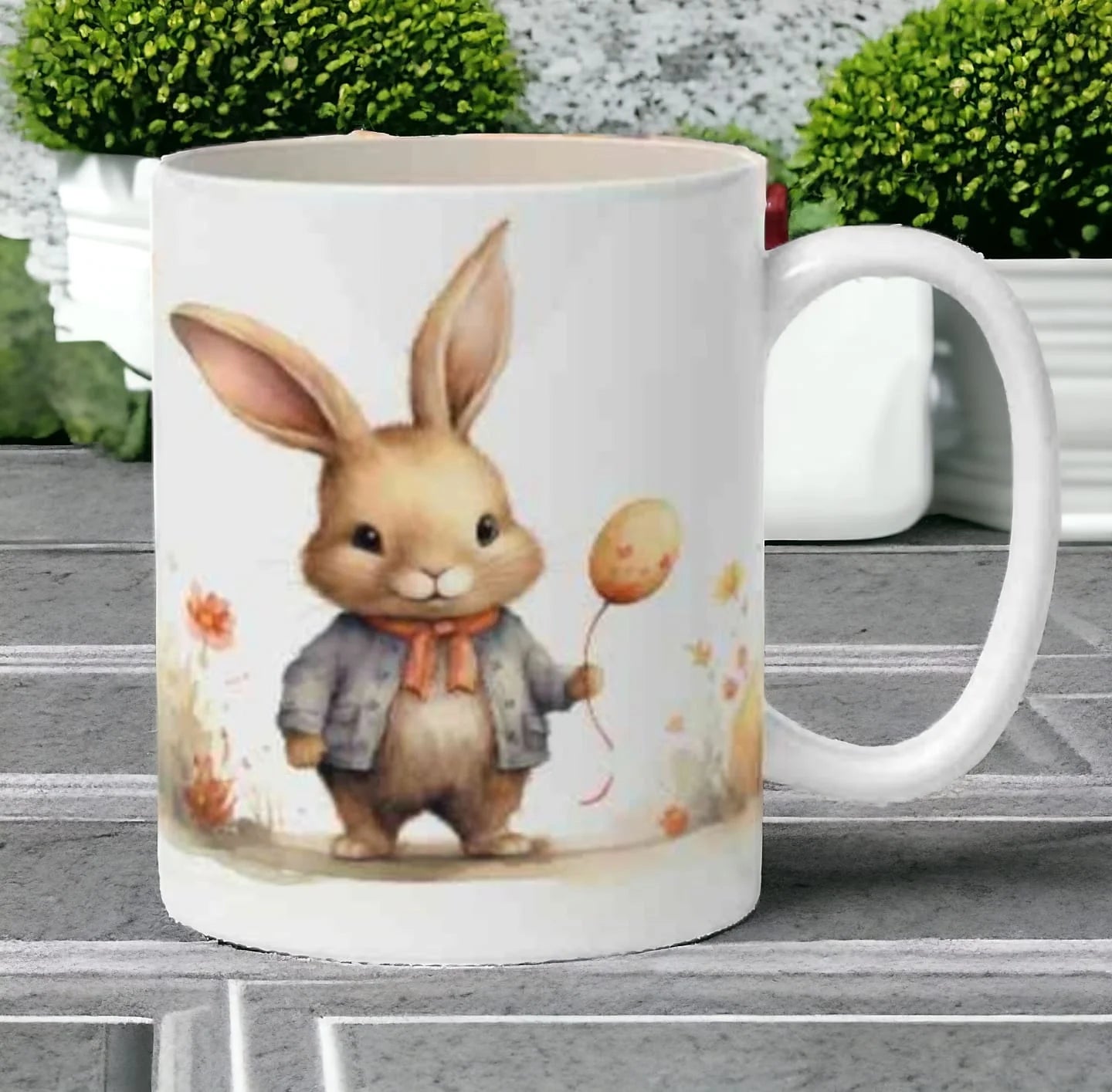 Cana personalizata, Iepuras de Paste Model 1, Ceramica, Alb, 350 ml