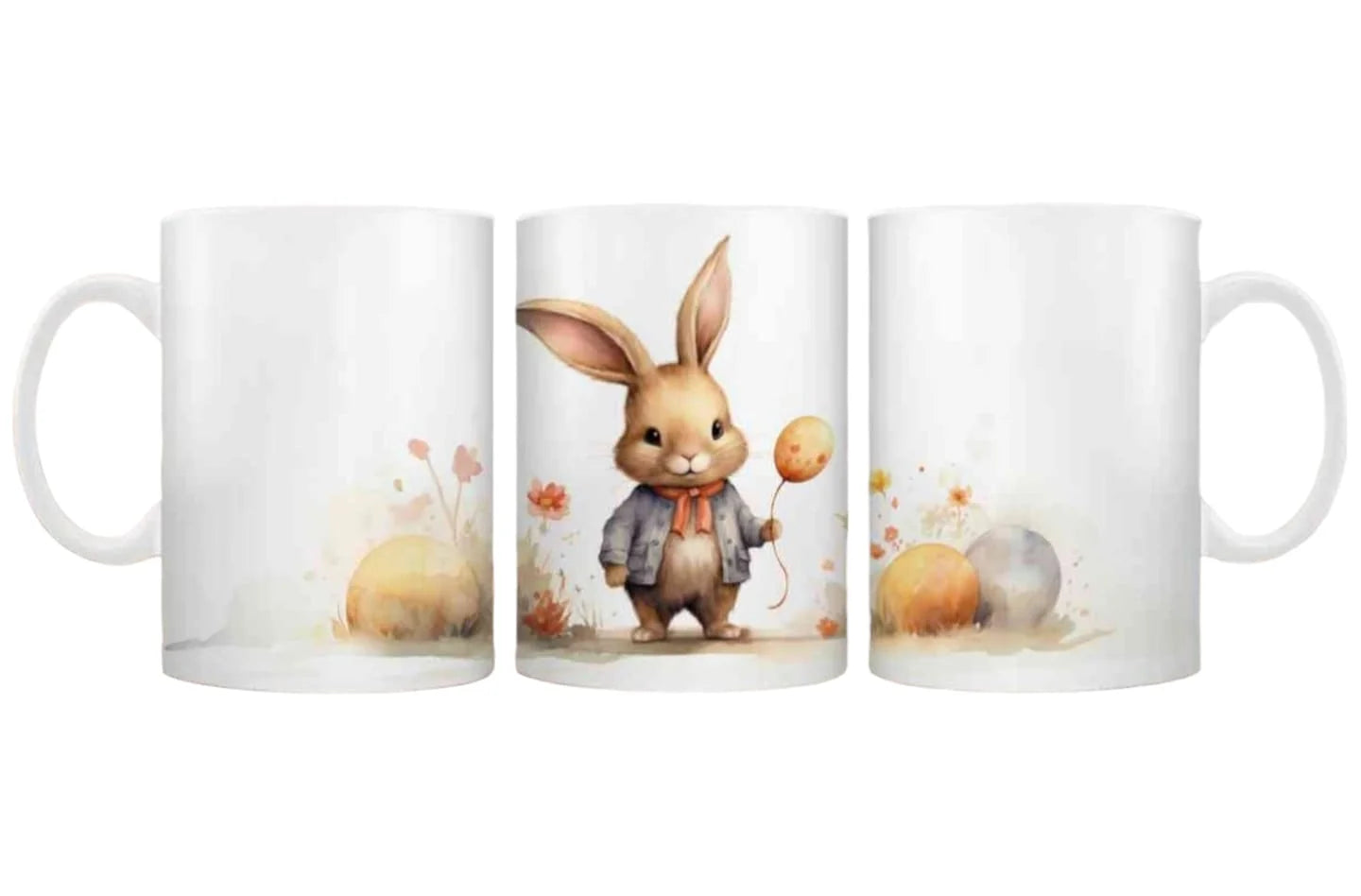 Cana personalizata, Iepuras de Paste Model 1, Ceramica, Alb, 350 ml