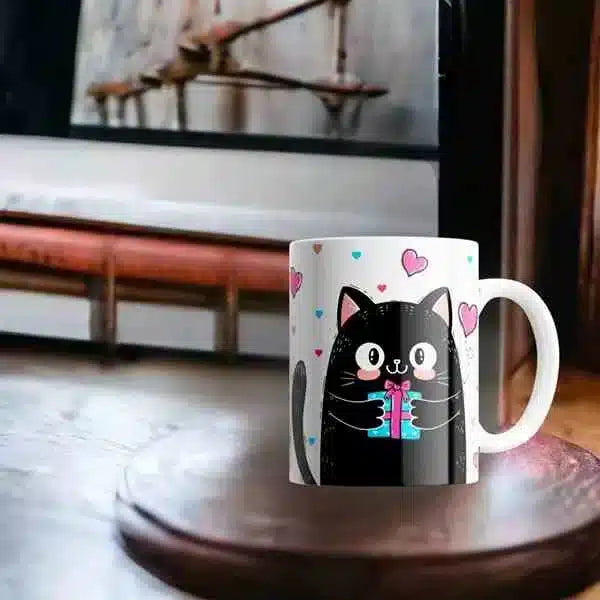 Cana personalizata, Black Cat Love, Ceramica, Alb, 350 ml