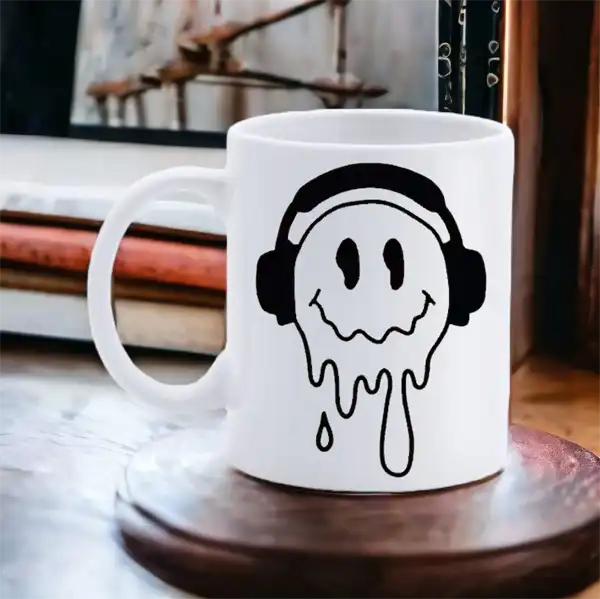 Cana personalizata, Face Headphones, Ceramica, Alb, 350 ml