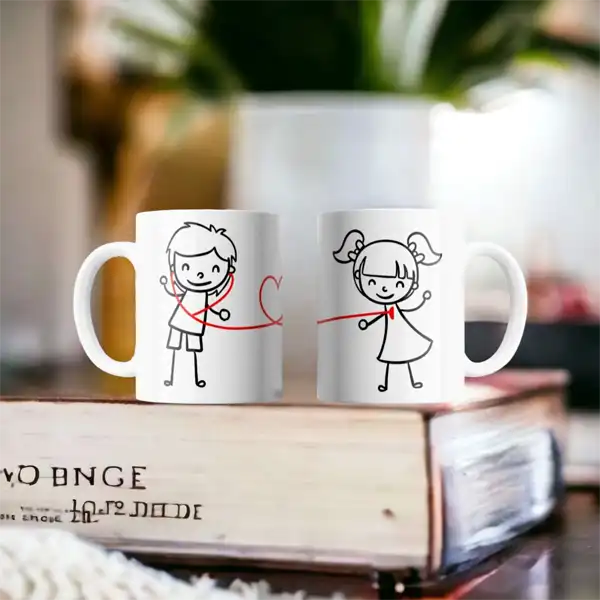 Set 2 Cani personalizate, cuplu, Ceramica, Alb, 350 ml