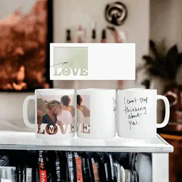 Cana personalizata, Love cu fotografie si text, Ceramica, Alb, 350 ml