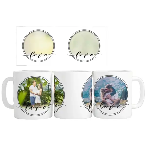 Cana personalizata, Love cu 2 poza, Ceramica, Alb, 350 ml