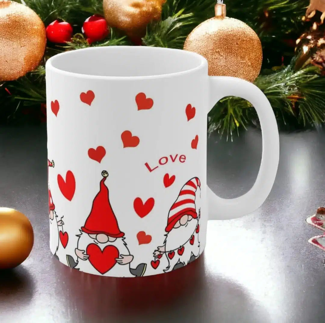 Cana personalizata, Gnom de Craciun, Ceramica, Alb, 350 ml