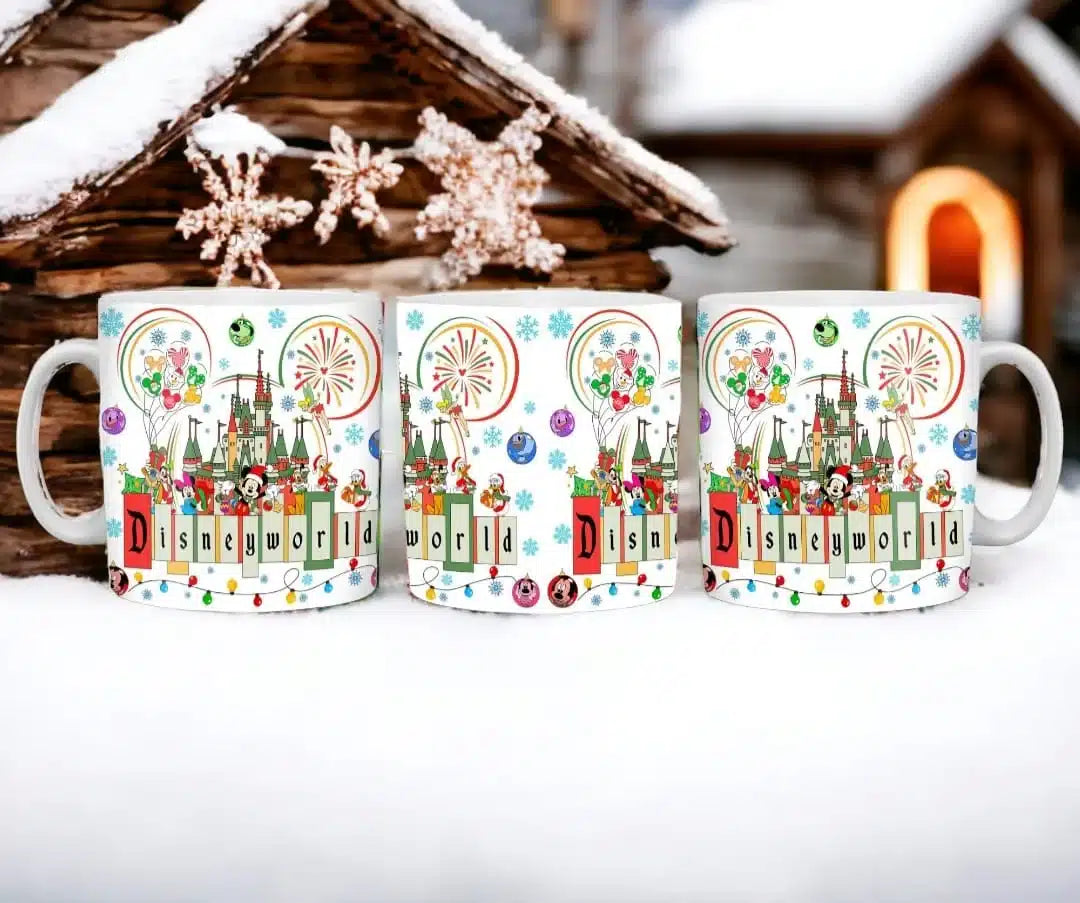 Cana personalizata, Disneyworld de Craciun, Ceramica, Alb, 350 ml