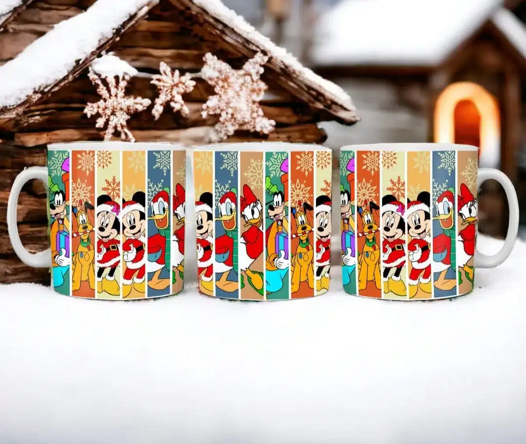 Cana personalizata, Mickey Mouse si prietenii de Craciun Model 3, Ceramica, Alb, 350 ml