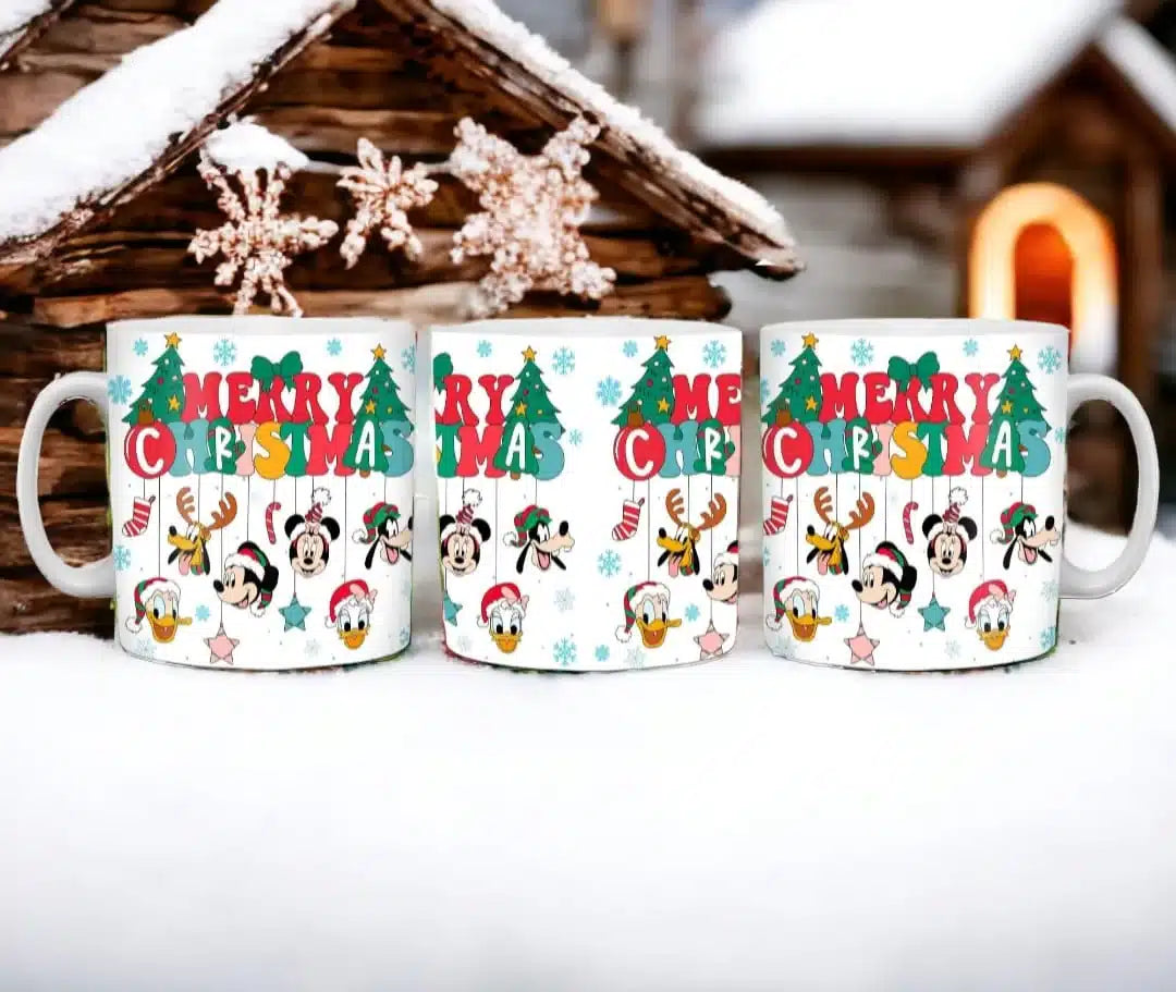 Cana personalizata, Lumea Disney de Craciun Model 1, Ceramica, Alb, 350 ml